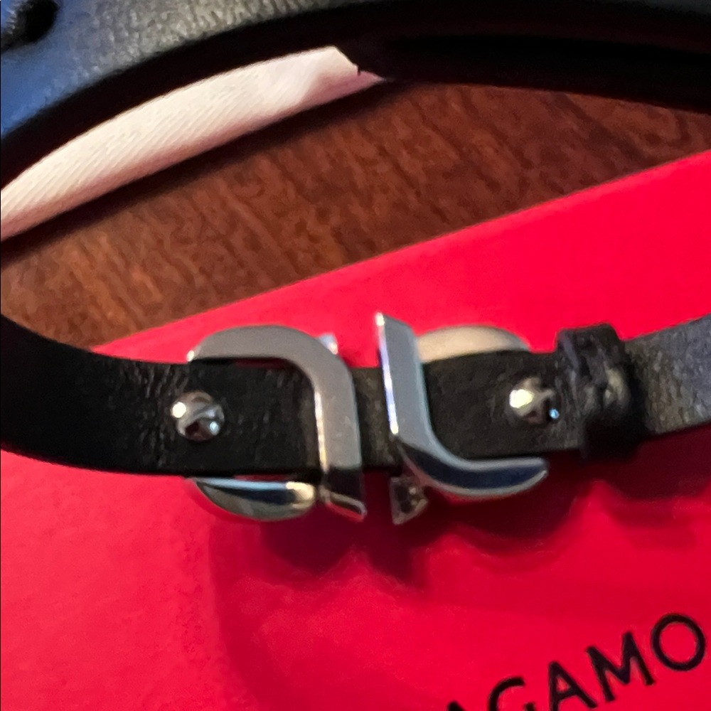 Salvatore Ferragamo Black Leather bracelet with Silver Accents NIB - Picture 11 of 13
